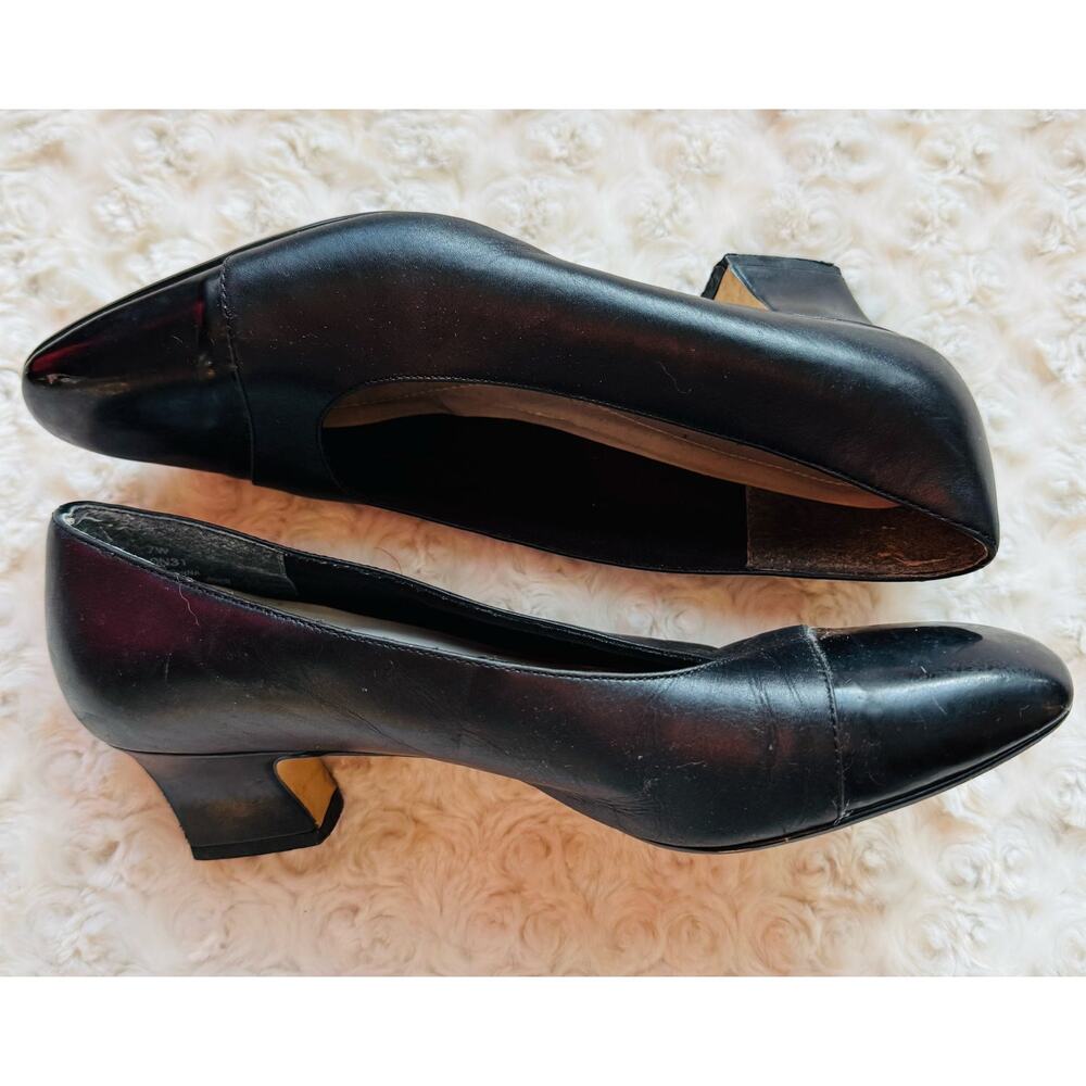 Naturalizer Womens Leather Black Cap Toe Low Block 2" Pump Heel Size 7W